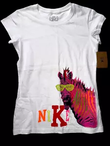 Camiseta NIKE Niñas L 12-13 Blanco Neón Cebra Logo - Imagen 1 de 4
