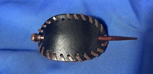 Dark Brown Faux Oval Leather Slide/ Hair Clip w Stick - Picture 1 of 3