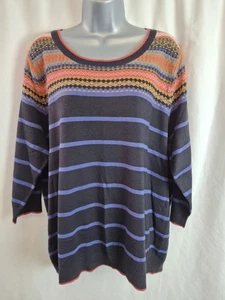 Per Una Blue Stripe Fairisle Fine Knit Indie Festival 3/4 Sleeve Jumper UK22 NWT - Picture 1 of 9
