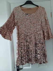 YOURS sz 16 LONG BLUSH PINK SEQUIN TUNIC TOP FLUTED SLEEVES NEW PLUS CURVE £44 - Picture 1 of 6