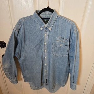 Camicia Camp David Denim Uomo Grande Blu Manica Lunga Ricamata Pesca a Mosca - Foto 1 di 6