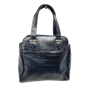 Handtasche Beuteltasche Freizeit Kunstleder einfarbig Krokodile Struktur Reißverschluss schwarz - Bild 1 von 9