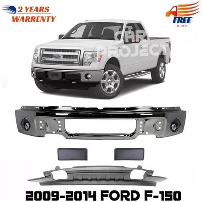 Kit de montaje de parachoques delantero de acero cromado y faros antiniebla para Ford F-150 2009-2014 Foto 1 de 4