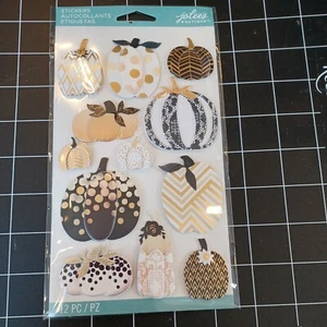 Halloween SCRAPBOOK STICKERS PUMPKIN patch Thanksgiving gold black white metal - Picture 1 of 2