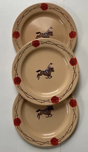 Set 3 Marble Canyon Enamelware Dinnerware 8" Plates Western Rose Cowgirl / Horse - Picture 1 of 8