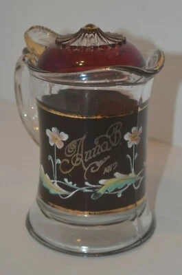 Antique Vintage Rare Syrup Dispenser Pitcher Anna B Red Glass 1912 or 1917 - Image 1 of 4