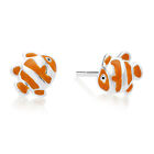 925 Sterling Silver Baby Nemo Goldfish Enamel Sleeper Studs Earrings Pushback