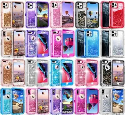 For iPhone 17 16 15/14/13/12/11/X/8  Shockproof Quicksand Glitter Defender Case  - Image 1 of 4