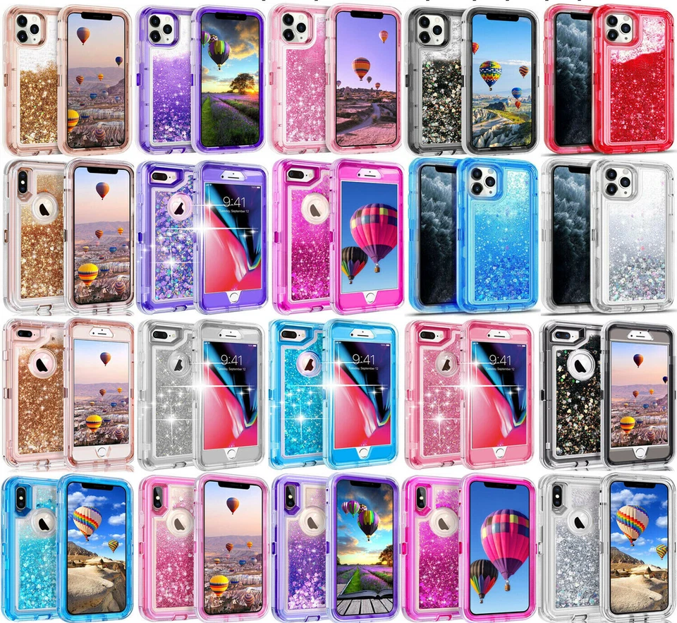 For iPhone 17 16 15/14/13/12/11/X/8  Shockproof Quicksand Glitter Defender Case  - Image 1 of 4