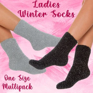 Womens Cosy Soft Fluffy Chunky Winter With Glitter Lounge Slipper Sock Size 4-8 - Picture 1 of 5