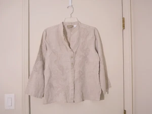 Camisa LIZ CLAIBORNE Lizwear Caqui Lino Bordada Manga 3/4 Abotonada Talla M - Imagen 1 de 5