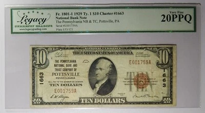 1929 Pottsville, PA National Bank & Trust Company $10 Legacy VF 20 PPQ - Image 1 of 2