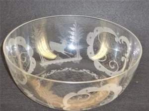 ANTIQUE BOHEMIAN CZECH EGERMANN ETCHED FIGURAL RARE COLORLESS GLASS BOWL 9'' - Picture 1 of 7