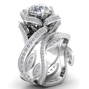 Wedding Jewlery Rose Flower Natural Shiny White Fire Topaz Silver Ring Size 6-10 - Picture 1 of 4