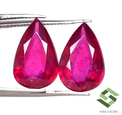 12x8 mm Natural Ruby Pear Cut Pair 6.97 CTS Calibrated Loose Gemstones GF - Image 1 of 4