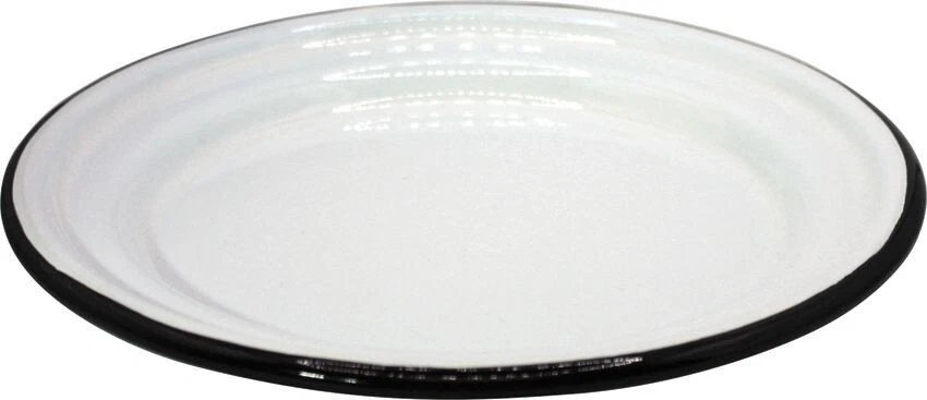 Swiss Advance Coelo Enamel Dessert Plate White w/Black Stackable Natural - 51608