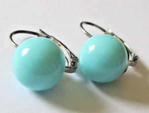 boucles d'oreilles dormeuse argentées perles bleu turquoise bijou vintage 5469 - Bild 1 von 3
