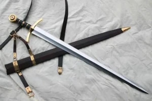 Hand Forged Carbon Steel Templar Knight Sword Viking Sword Medieval WithScabbard - Picture 1 of 4