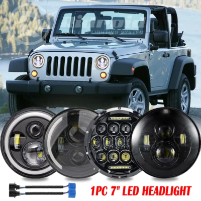 1件装7英寸圆形LED车头灯高低/H13 LED灯泡适用于吉普牧马人JK LJ TJ CJ — 第 1/4 张图片