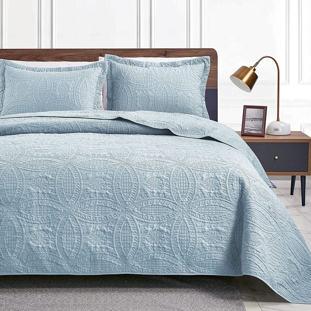 Love's cabin King Size Quilt Set Spa-Blue Bedspreads - Soft Bed Summer Quilt Lig