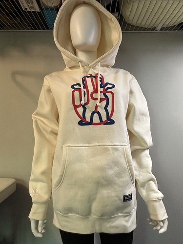 OFF WHITE Felpa con cappuccio unisex bianca nuova senza etichette piccola grizzly off