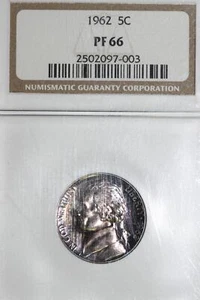 1962-P NGC Graded PF 66 Jefferson Nickel Five-Cent Piece (2502097-003) - Picture 1 of 4