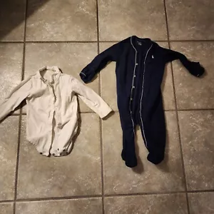 Burberry White Collared Bodysuit Ralph Lauren Baby Boy Blue Footie 9 / 12 Months - Picture 1 of 3