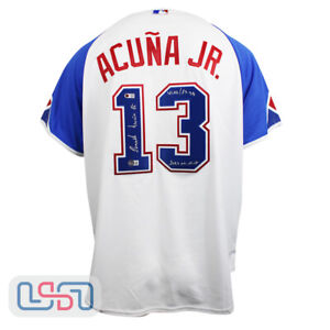Ronald Acuna Jr. Signed "41 HR/73 SB 2023 NL MVP" Braves City Nike Jersey USA SM
