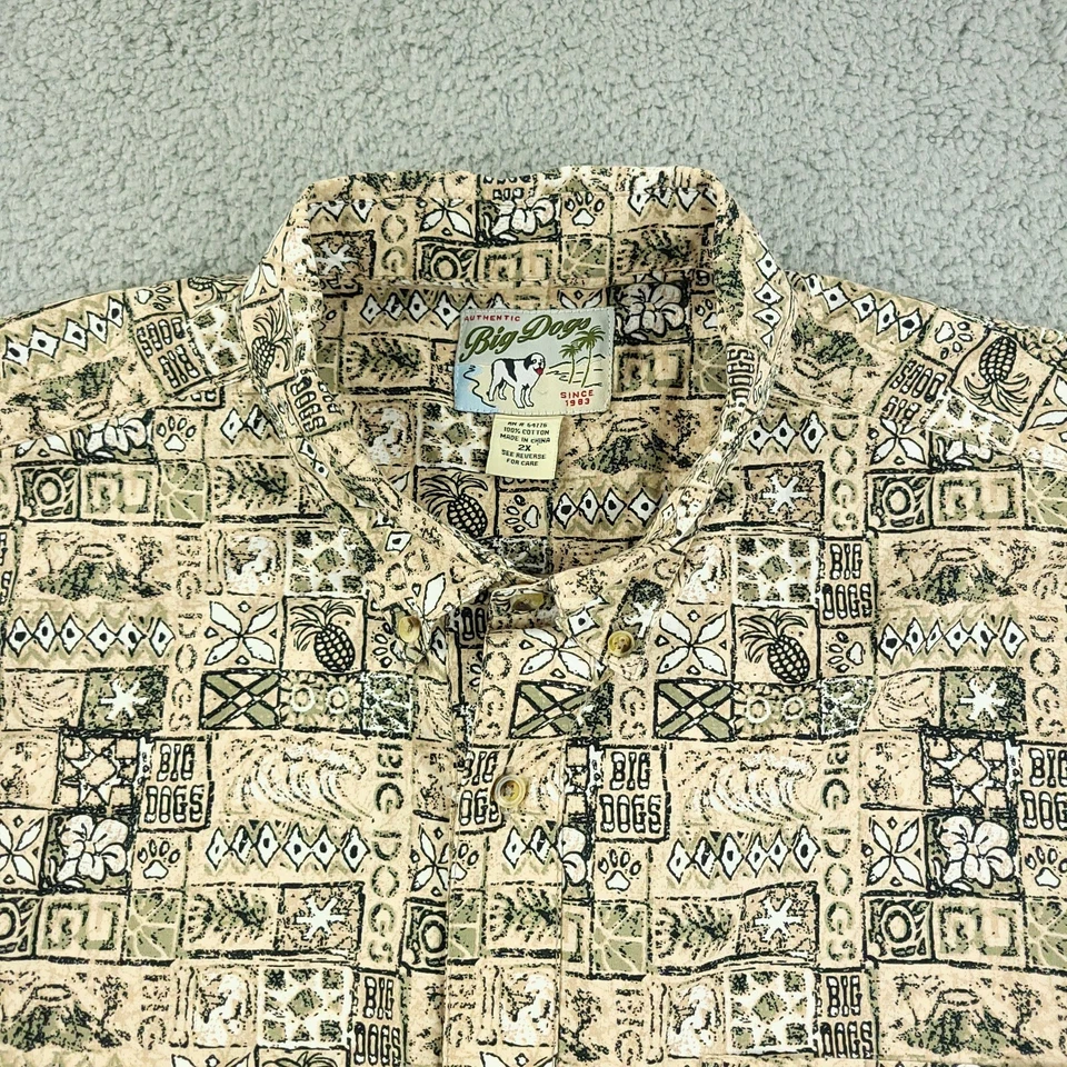 Camisa Big Dogs Para Hombres 2XL XXL Marrón Hawaiano Surf Playa Coche Tropical Campamento Cabaña Foto 1 de 4