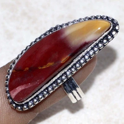 925 Silver Plated Mookaite Ethnic Ring Handmade Gemstone Size US 9 GW - Image 1 of 3