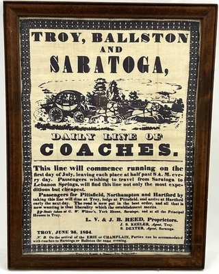 Broadside Publicidad Repro 1834. - Troy, Ballston y Saratoga Daily Coach Lin Foto 1 de 4
