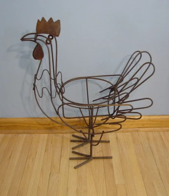 Escultura de arame vintage jardim varanda galo galinha plantador fazenda 24" de altura - Imagem 1 de 4