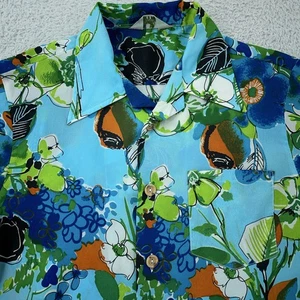 Vintage Royal Islander Shirt Mens Small Blue Hawaiian Aloha Floral Button Up - Picture 1 of 8