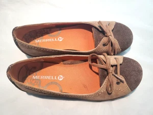 Zapatos planos de tela de gamuza nutria Merrell para mujer talla 6 sin cordones cómodos 2 tonos marrón - Imagen 1 de 10