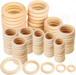 100 PCS 5 Sizes Natural Wood Rings, Unfinished Smooth Wooden Ring, Wood Circles  - Picture 1 of 12