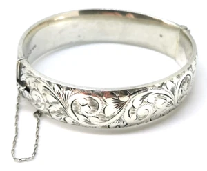 VINTAGE, 1965, GEORG JENSEN, STERLING SILVER BANGLE, WITH SAFETY CHAIN 34g - Picture 1 of 10