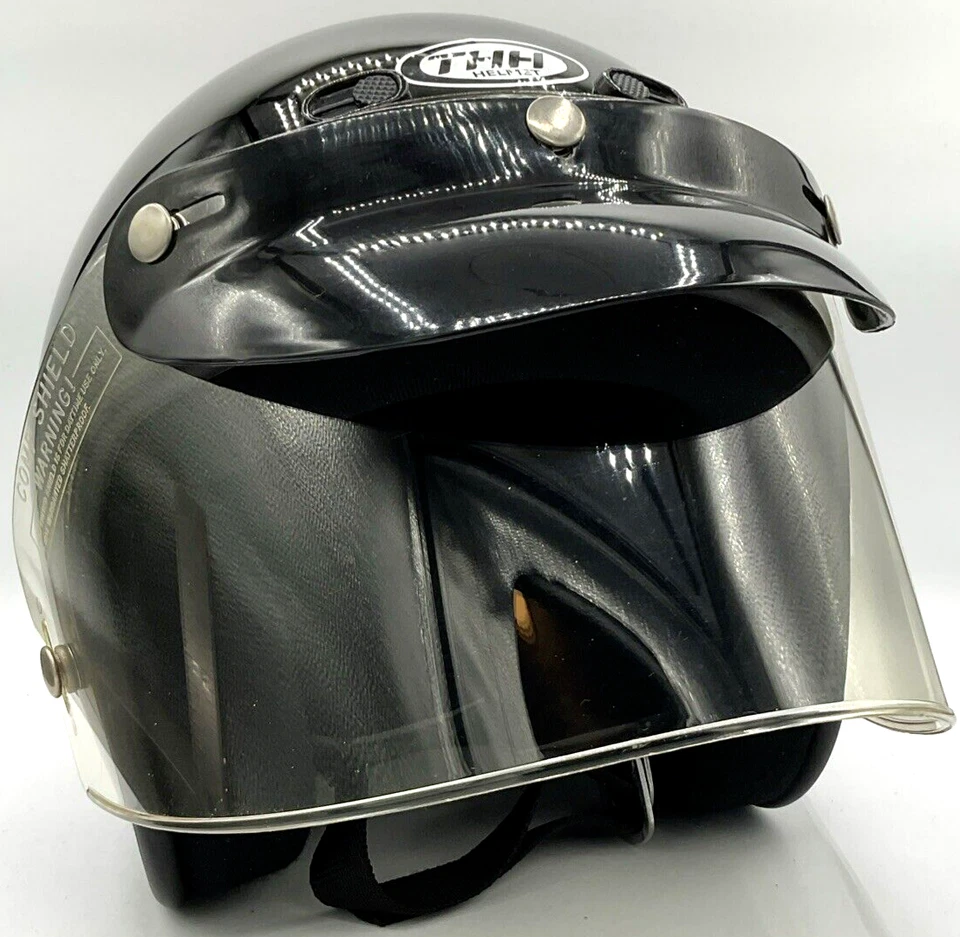 THH Casco Cara Abierta XL Extra Grande Negro Adulto Motocicleta Protector Transparente Visera Foto 1 de 4