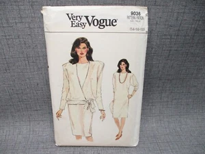 Vogue Pattern 9036 Very Easy Dress Wrap Top Uncut Misses 14 16 18 Vintage 1980's - Picture 1 of 6