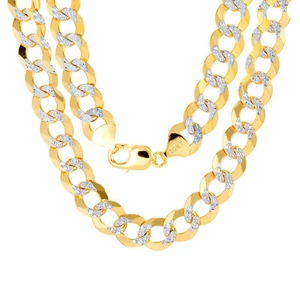 10K Yellow Gold Solid Mens 12.5mm Diamond Cut Pave Cuban Curb Chain Necklace 26" - Picture 1 of 10