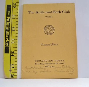 THE KNIFE & FORK CLUB PROGRAMA DE CENA INAUGURAL 1946 WICHITA KANSAS - Imagen 1 de 2