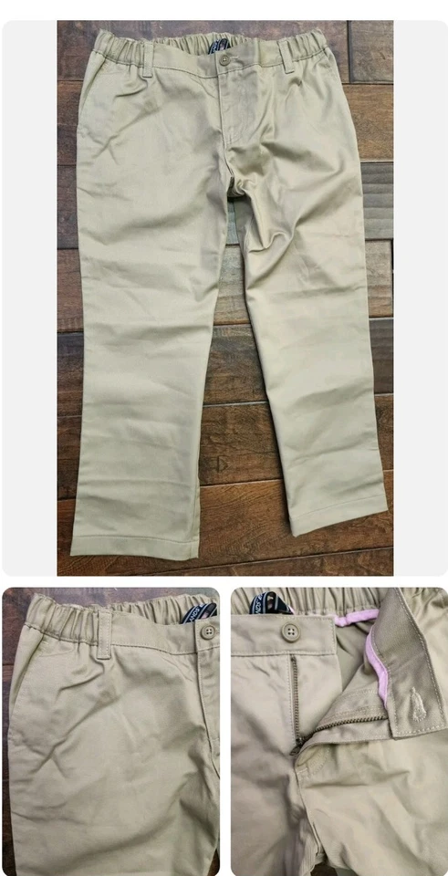 Lands End Uniform Girls, Size 8x24" Elastic Waist Chino Pants, Khaki #2 - Image 1 of 1