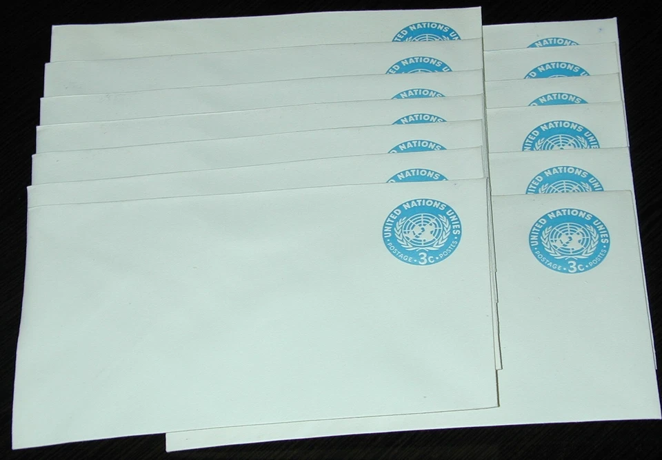 NACIONES UNIDAS 15 FUNDAS ORIGINALES 3 CENTAVOS AZUL CLARO COMO NUEVAS ¡¡TODAVÍA BLANCAS!! ENVÍO GRATUITO Foto 1 de 1