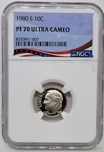 1980-S Roosevelt Dime-NGC PF 70 Ultra Cameo FLAG LABEL - Picture 1 of 2