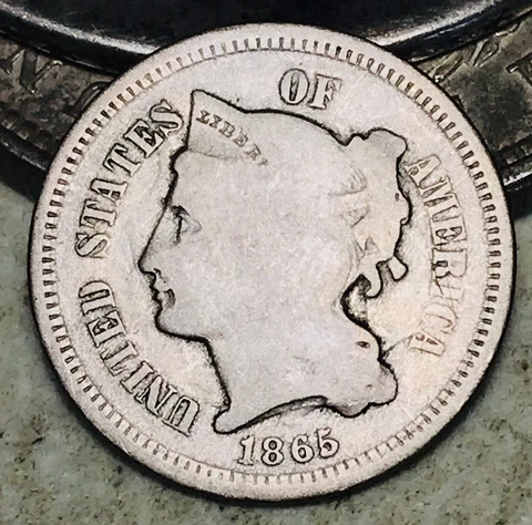 1865 Three Cent Nickel Piece 3C Circulated Civil War Date US Type Coin CC17795 Cover