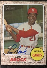 Lou Brock Autograph Card - RARE- Topps Heritage 2017- St. Louis Cardinals 1968