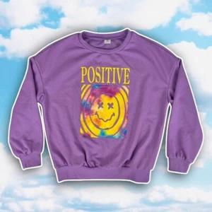 NWOT Shein Kids Positive Graphic Crew Sweatshirt Smiley Face Happy Boho 90s Y2k - Picture 1 of 7