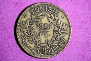 1921 Tunisia 2 Franc Aluminum-Bronze Coin #M20303 - Picture 1 of 2