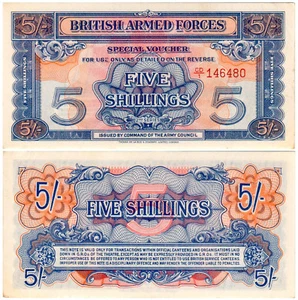 British Armed Forces 5 Shillings P#M20c (1948) TDLR UNC - Picture 1 of 1