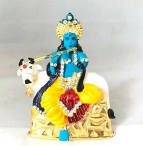 Estatua de vaca Krishna Kishan metal murti dios hindú Radha Krishna Iskcon liebre Rama - Imagen 1 de 7