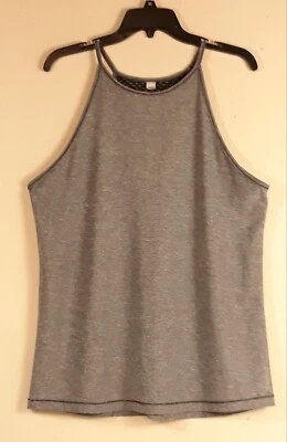 Reebok Womens L Gray With Black Net Racerback Spaghetti Straps Tank Top WAA1811 — 第 1/4 张图片